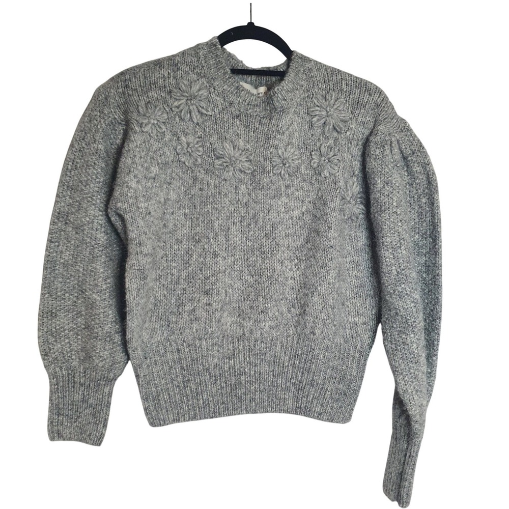Free Assembly Gray Floral Embroidered Crewneck Sweater Small Recycled Planet New